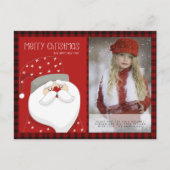 バッファロープレイド写真クリスマス新年フォークアートサンタ ポストカード (正面)