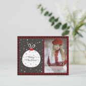 バッファロープレイド写真クリスマス新年フォークアートバウブル ポストカード (スタンド正面)