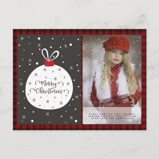 バッファロープレイド写真クリスマス新年フォークアートバウブル ポストカード (正面)