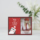 バッファロープレイド写真クリスマス新年フォークアートペンギン ポストカード (スタンド正面)
