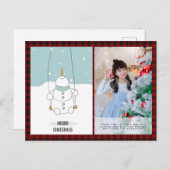 バッファロープレイド写真クリスマス新年フォークアート雪だるま ポストカード (正面/裏面)