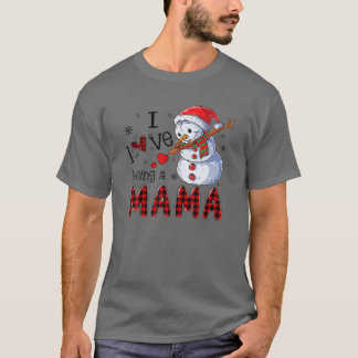 バッファロープレイド大好きママ雪だるまダビング Tシャツ