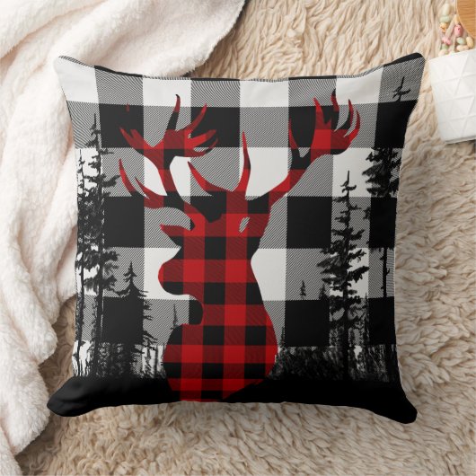 バッファロープレイド森林の松の森のスタグヘッド クッション (ブランケット)