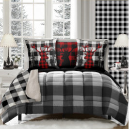 バッファロープレイド森林の松の森のスタグヘッド クッション