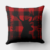 バッファロープレイド森林の松の森のスタグヘッド クッション (裏面)