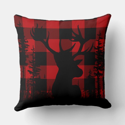 バッファロープレイド森林の松の森のスタグヘッド クッション (裏面)