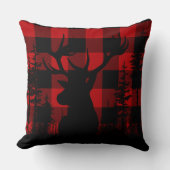 バッファロープレイド森林の松の森のスタグヘッド クッション (正面)