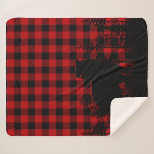 バッファロープレイド森林の松の森クマのフォーエージング シェルパブランケット (正面(横))