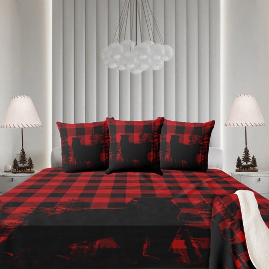 バッファロープレイド森林の松の森クマのフォーエージング シェルパブランケット