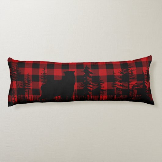 バッファロープレイド森林の松の森クマのフォーエージング ボディピロー (裏面)