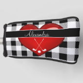 バッファロープレイド白黒ゴルフクラブ赤いハートゴー ゴルフヘッドカバー (正面)