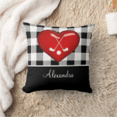 バッファロープレイド白黒ゴルフクラブ赤いハート クッション (ブランケット)