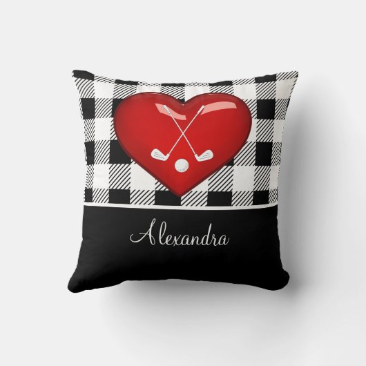 バッファロープレイド白黒ゴルフクラブ赤いハート クッション (裏面)