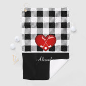 バッファロープレイド白黒ゴルフクラブ赤いハート ゴルフタオル (インサイチュ)