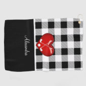 バッファロープレイド白黒ゴルフクラブ赤いハート ゴルフタオル (横)