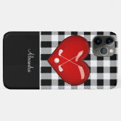 バッファロープレイド白黒ゴルフクラブ赤いハート Case-Mate iPhoneケース (裏面(横))