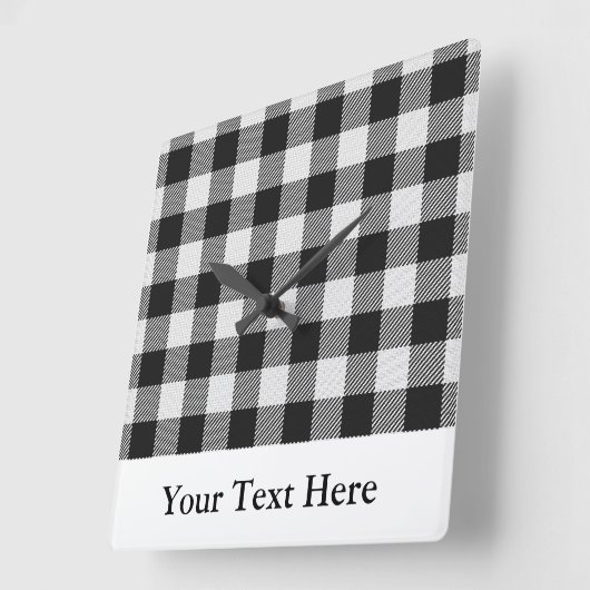 バッファロープレイド白黒パーソナライズされた スクエア壁時計 (傾斜)