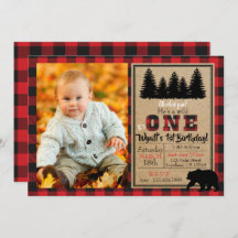 バッファロープレイド誕生日写真招待状