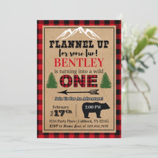 バッファロープレイド誕生日招待状 招待状 (スタンド正面)