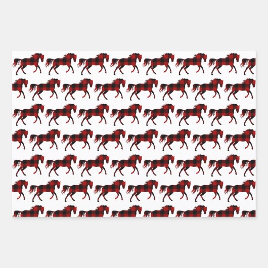 バッファロープレイド赤いクリスマス動物ランバージャック ラッピングペーパーシート (正面)