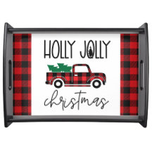 バッファロープレイド赤ヴィンテージトラックと木のクリスマス