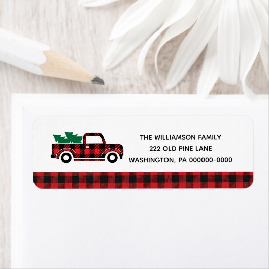 バッファロープレイド赤ヴィンテージトラッククリスマスアドレス ラベル (インサイチュ)