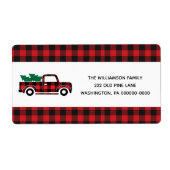 バッファロープレイド赤ヴィンテージトラッククリスマスシッピング ラベル (正面)