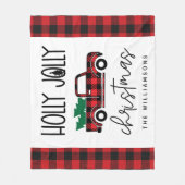 バッファロープレイド赤ヴィンテージトラッククリスマスネーム フリースブランケット (正面)