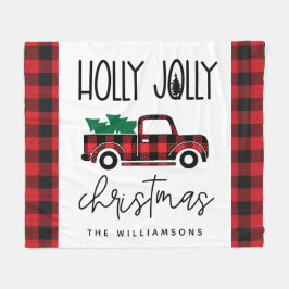 バッファロープレイド赤ヴィンテージトラッククリスマスネーム フリースブランケット