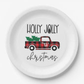 バッファロープレイド赤ヴィンテージトラックツリーモノグラムの ペーパープレート (正面)