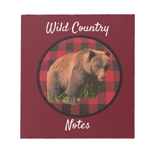バッファロープレイド野生のクマのカントリーノート ノートパッド (正面)