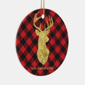 バッファロープレイド金ゴールドディアモノグラムクリスマス セラミックオーナメント (右)