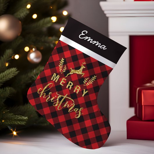 バッファロープレイド金ゴールドディアモノグラメリーム スモールクリスマスストッキング