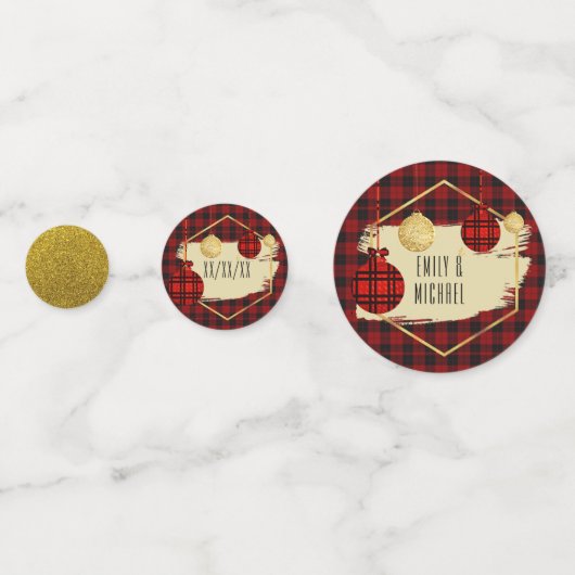 バッファロープレイド金ゴールドパーソナライズされたクリスマス コンフェッティ (裏面)