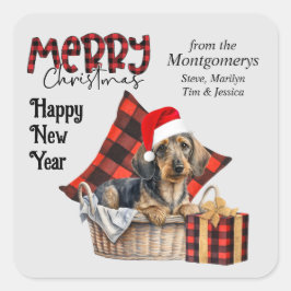 バッファロープレイド金髪のダシュント犬のクリスマス スクエアシール