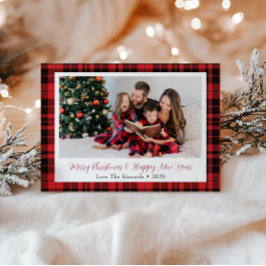 バッファロープレイド長方形フォトクリスマスグリーティング シーズンカード
