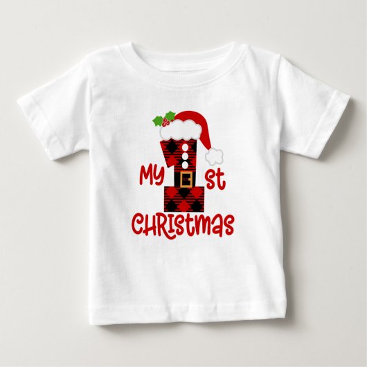 バッファロープレイド1初めてのクリスマスTシャツ ベビーTシャツ (正面)