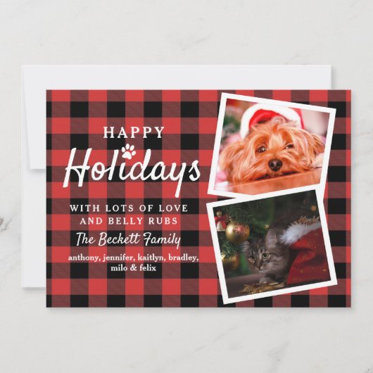バッファロープレイド2フォトコラージペットクリスマス シーズンカード (正面)