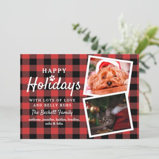バッファロープレイド2フォトコラージペットクリスマス シーズンカード (スタンド正面)