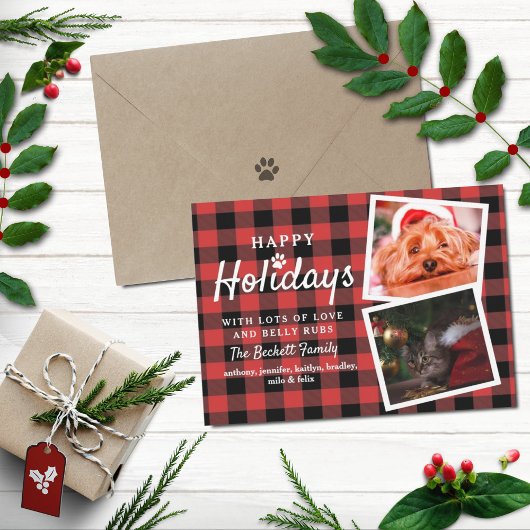 バッファロープレイド2フォトコラージペットクリスマス シーズンカード