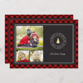 バッファロープレイド&金ゴールドツリークリスマス3フォト シーズンカード (正面/裏面)