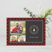 バッファロープレイド&金ゴールドツリークリスマス3フォト シーズンカード (スタンド正面)