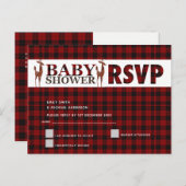 バッファロープレイドRSVPベビーシャワー インビテーションポストカード (正面/裏面)
