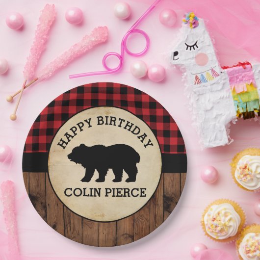 バッファロープレパーソナライズされたイドベアランバージャックパーティー ペーパープレート (パーティー)