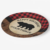 バッファロープレパーソナライズされたイドベアランバージャックパーティー ペーパープレート (アングル)