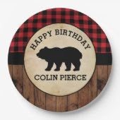 バッファロープレパーソナライズされたイドベアランバージャックパーティー ペーパープレート (正面)