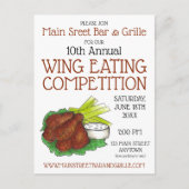バッファローホットチキンウィングウィング食べ物の競争 インビテーションポストカード (正面)