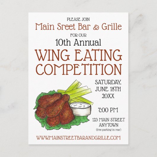 バッファローホットチキンウィングウィング食べ物の競争 インビテーションポストカード (正面)
