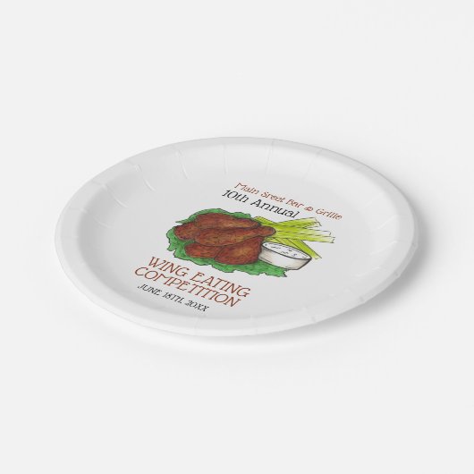 バッファローホットチキンウィングウィング食べ物の競争 ペーパープレート (アングル)