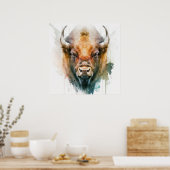 バッファローポートレート絵画動物の野生動物アウトドア ポスター (キッチン)